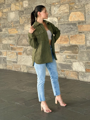 Oversized Corduroy Shacket Button Down Utility