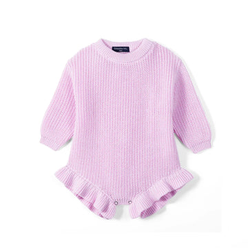 Ruffle Chunky Knit Baby Romper in Lilac