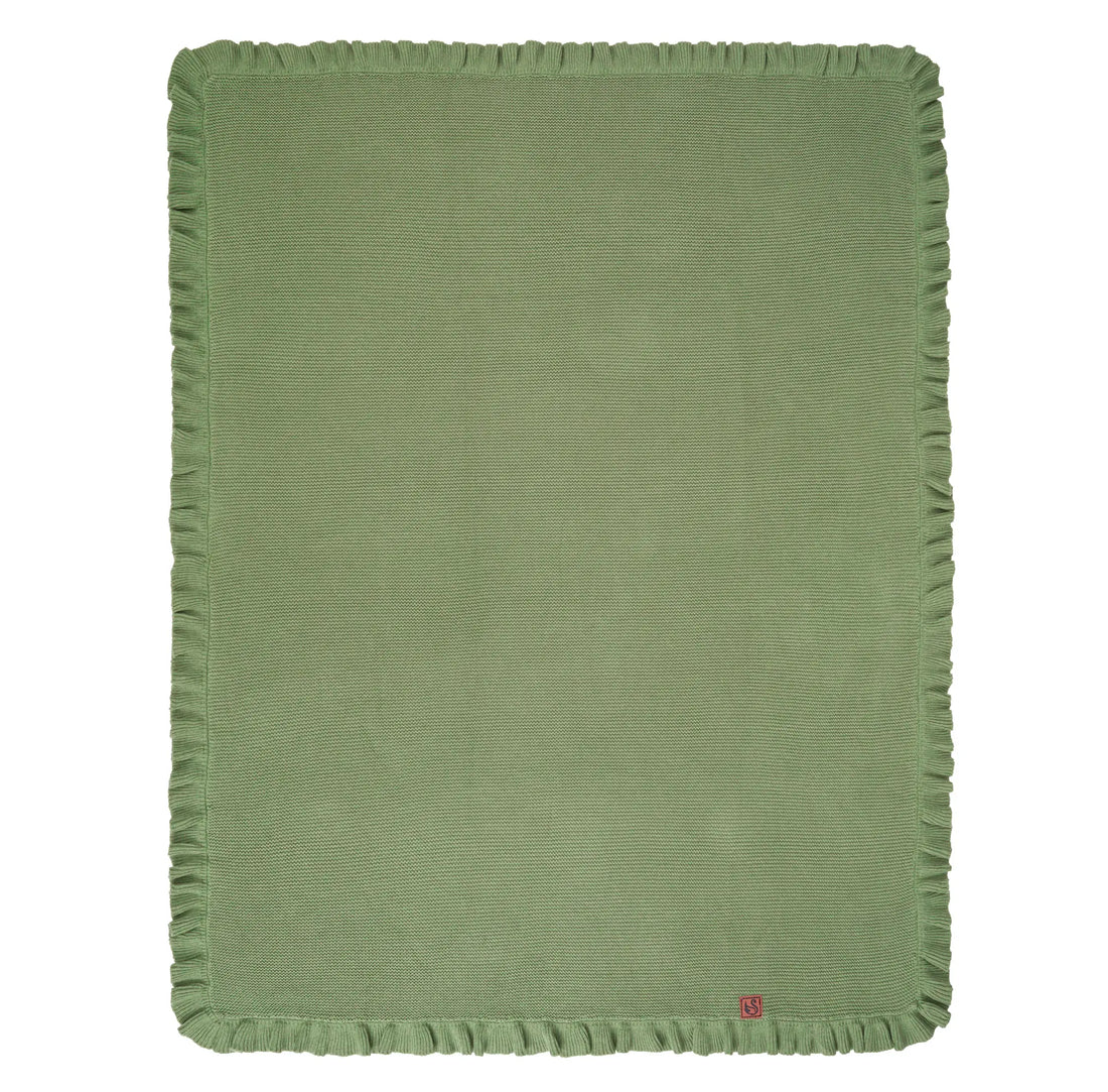 Ruffled Edge Knit Baby Blanket in Sage Green