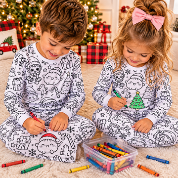 Kids Long Sleeve Pajama Set Kawaii Christmas Elf Pattern